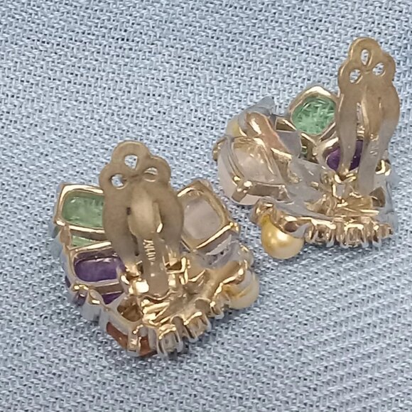 Vintage MCM Joseph Mazer JOMAZ Clip On RHINESTONE & FAUX PEARL EARRINGS 6580 - Picture 2 of 7